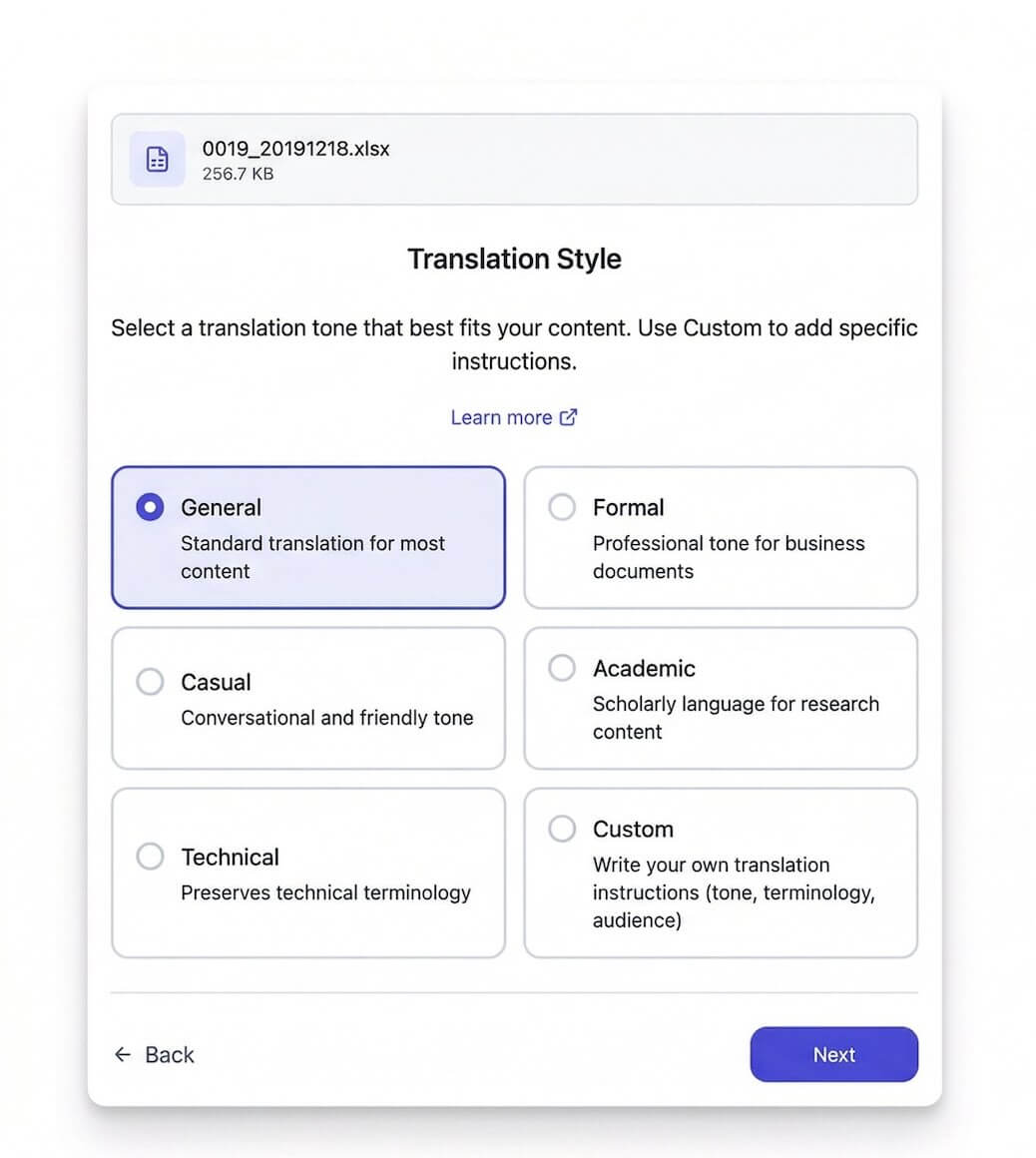 Choose Translation Style